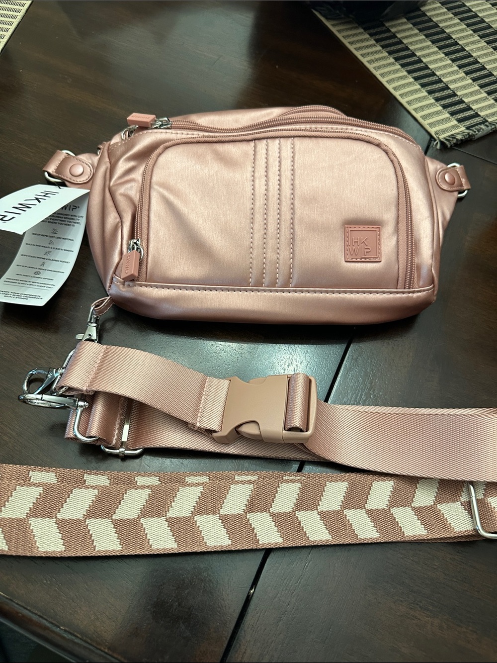 HKWP Metallic Rose Gold Crossbody Belt Bag with Detachable Strap